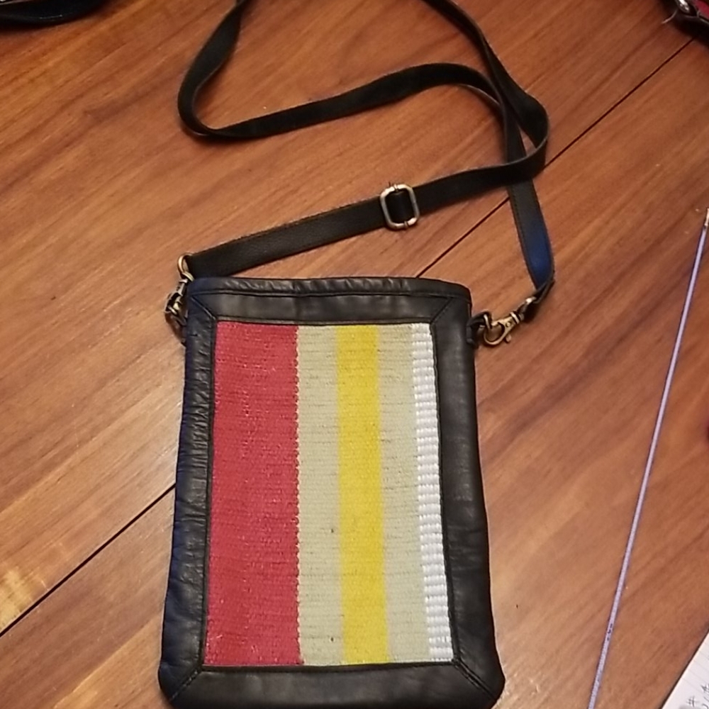 Raj Leather And Fabric Crossbody!